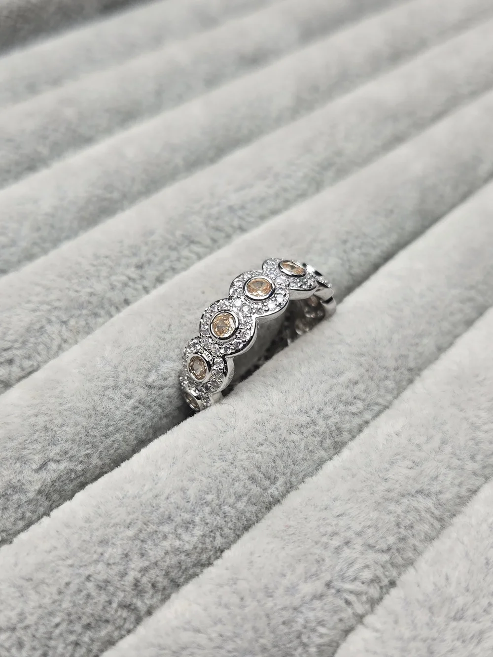 Size 9 Champagne Colored Morganite Rhodium Plated Bomb Party Ring